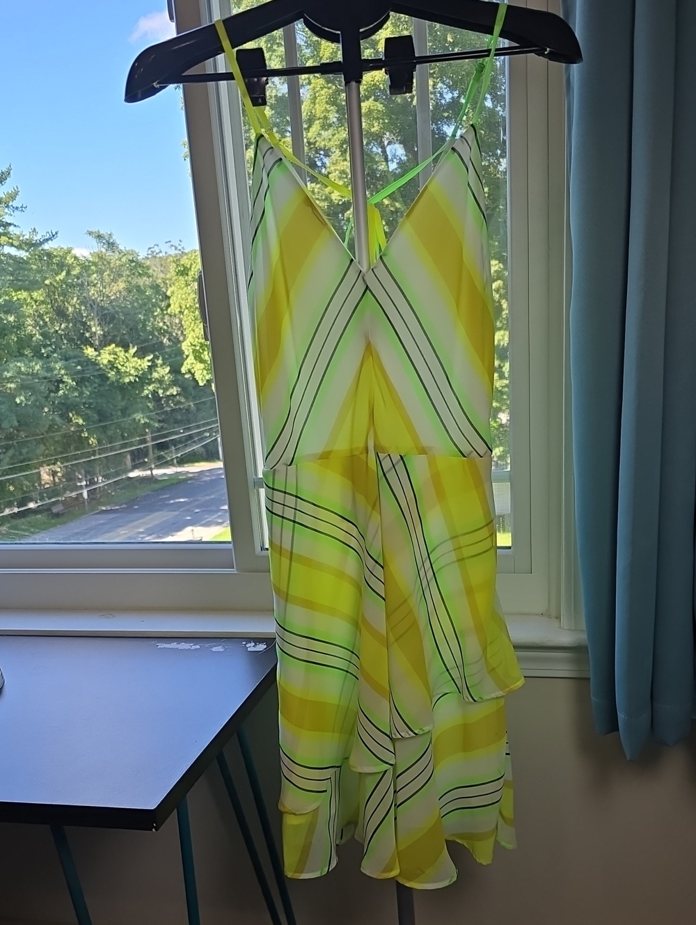 Christopher John Rogers Yellow and Lime Striped High-Low Slip Dress Size 10